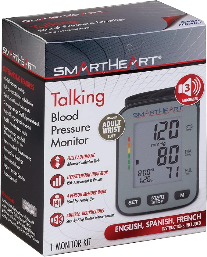 Smartheart Adult Cuff Arm Home Automatic Digital Blood Pressure Monitor Without Tube Black 1 Each