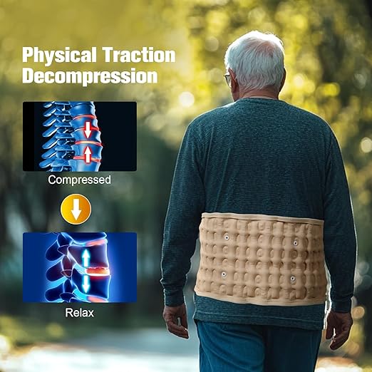 Decompression Back Belt with Electric Inflatable Pump -Lumbar Support Belt for Lower Back Pain Relief, Air Traction Device Fits Waist Size 29-49 Inches，(Beige)