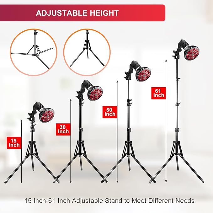 Wolezek LED Red Light Lamp with Stand, Adjustable Tripod 15"-61", 18 LEDs 660nm & 850nm Combo, E26 Standard Socket, Aluminium Shell, Black