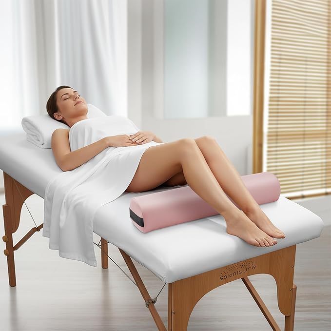 Saloniture 3/4 Round Massage Table Bolster Under-Knee Pillow Pad - 26 x 6 x 4-1/2 Inch - Pink