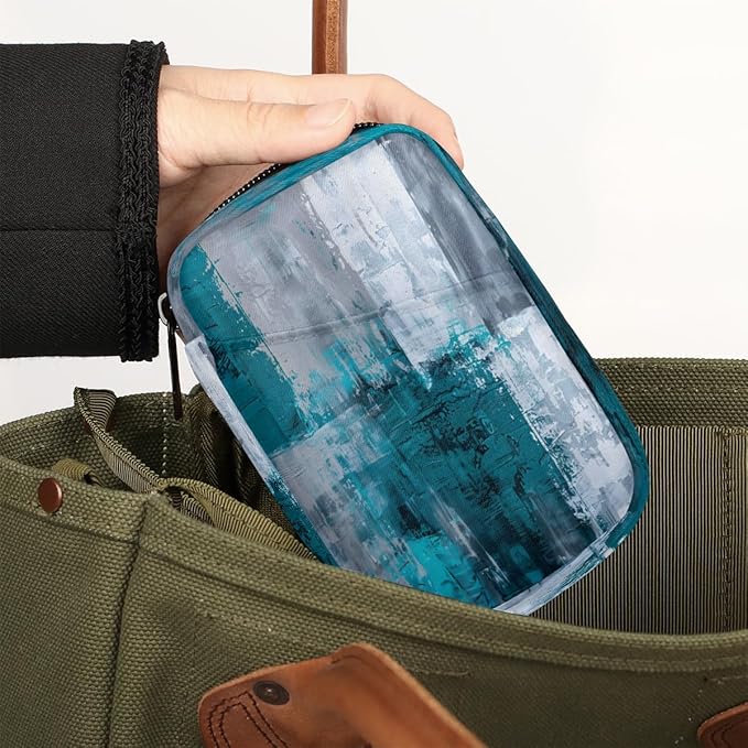 Abstract Turquoise Gray Travel Pill Organizer Box Weekly Portable Pill Case Daily Pills 7 Day Small Birth Control Pills Container Removable Compartments for Medicine Vitamins Fish Oil