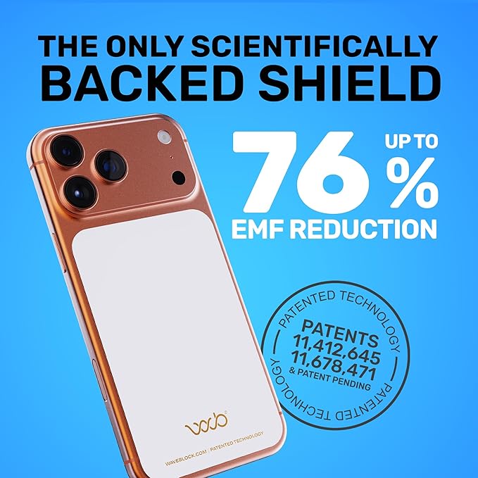 WAVEBLOCK EMF Blocker for Cell Phone - Made for iPhone 17 Pro Max - The Only Patented, Real Scientifically Backed, Lab-Tested 5G-Shield Sticker to Protect You & Your Loved Ones - USA Made White