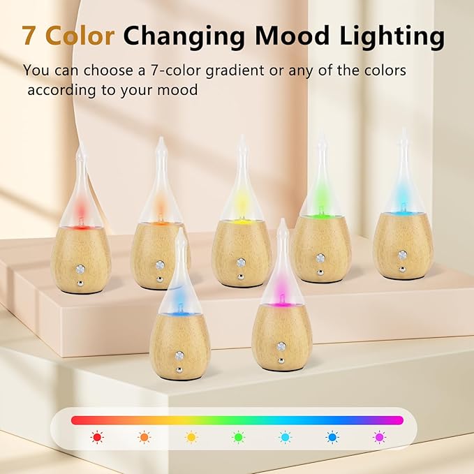 Lychee Essential Oil Diffuser Humidifiers, 7 Colors Light Setting, Quiet Diffuser, Small Aromatherapy Diffuser with Wood Grain Base for Home Bedroom Office Yoga Nice Gift