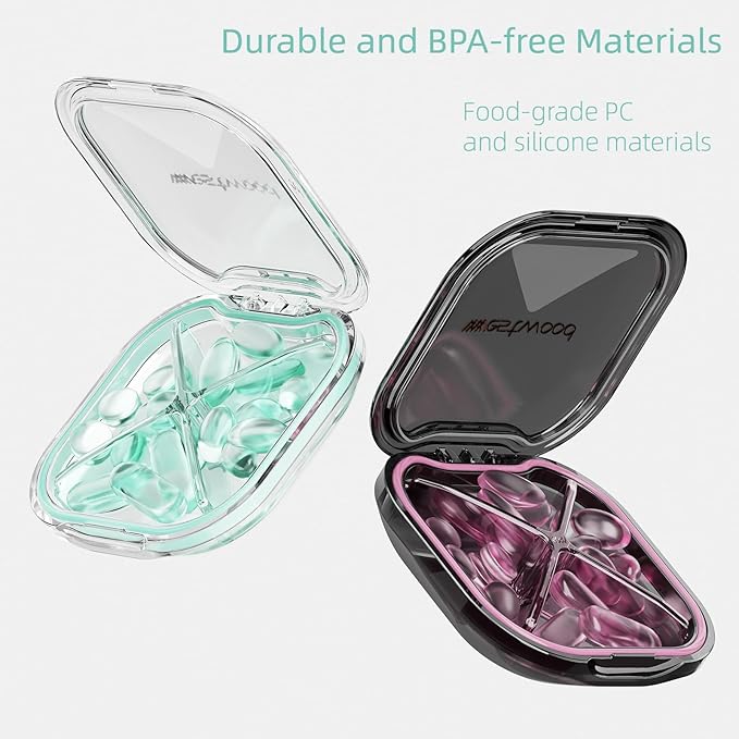 Small Pill Box, Cute Pill Case for Purse Pocket, Travel Pill Organizer, Daily Pill Container Pill Holder for Medication, Vitamins, Fish Oil, Supplements (Green)