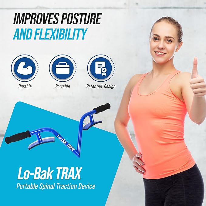EZ-Bak Lo-Bak TRAX Lumbar Spine Stretcher - Upper & Lower Back Stretcher Pain Relief – Portable Spine Decompressor & Back Cracking Device for Herniated Discs, Sciatica, Scoliosis - Blue