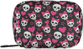 Travel Pill Organizer Bag Weekly Pill Organizer Case Pink Hearts and Skulls Portable Small Daily Pill Boxes for Vitamin Fish Oils Supplement Holder with Zipper Compact Size