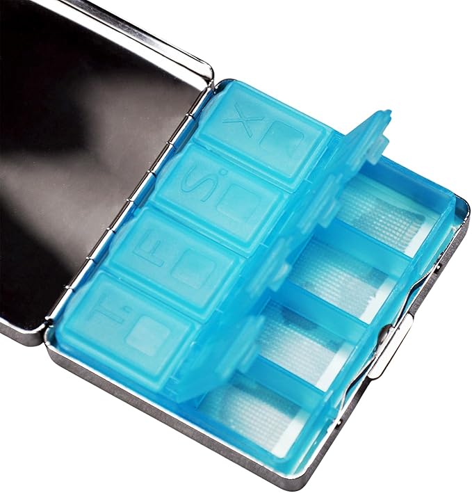 Cute and Portable Metal Pill Organizer – 8 Compartments, Elegant Chrome Finish, Ideal for Travel and Daily Use (Life is Beautiful Floral)