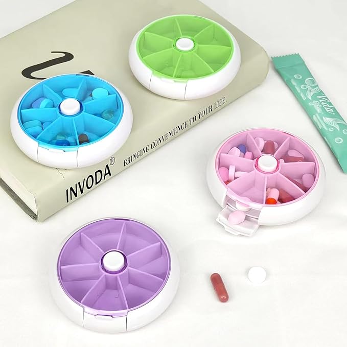 7 Grids Travel Pill Organizer Box 84-Pcs Medicine Name Labels Weekly 7-Day Pill Case Portable Medication Dispenser for Vitamins, Fish Oil & Supplements