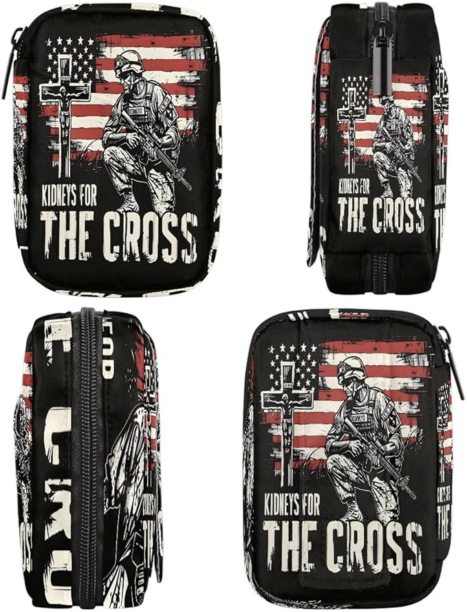 American Flag Memorial Cross Travel Pill Organizer Box Weekly Portable Pill Case Daily Pills 7 Day Small Birth Control Pills Container Removable Compartments for Medicine Vitamins Fish Oil