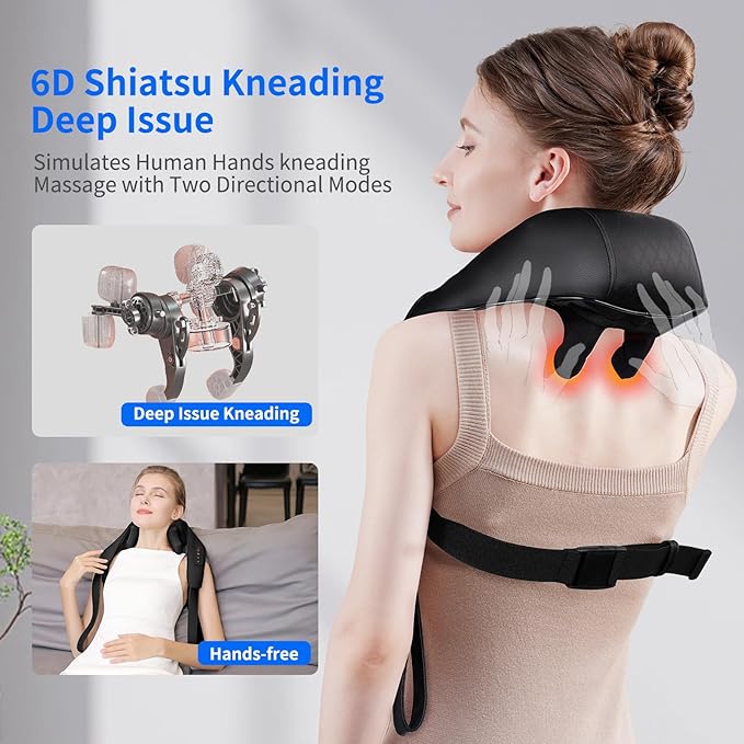 Neck Massager for Pain Relief Deep Tissue, Cordless Neck and Back Massager with Heat, Shiatsu 6D Kneading Massage for Shoulder, Back,Leg,Pain Relief, Gifts for Dad Mom Friend Christmas
