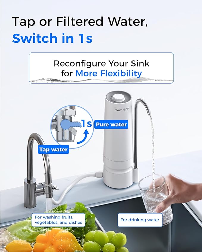 Waterdrop Water Filter for Sink Faucet, 8000 Gallons Countertop Water Filter System and Filter Life Reminder, Reduces Heavy Metals, Bad Odor, and 99% Chlorine, WD-CTF-05 (2 Filters)