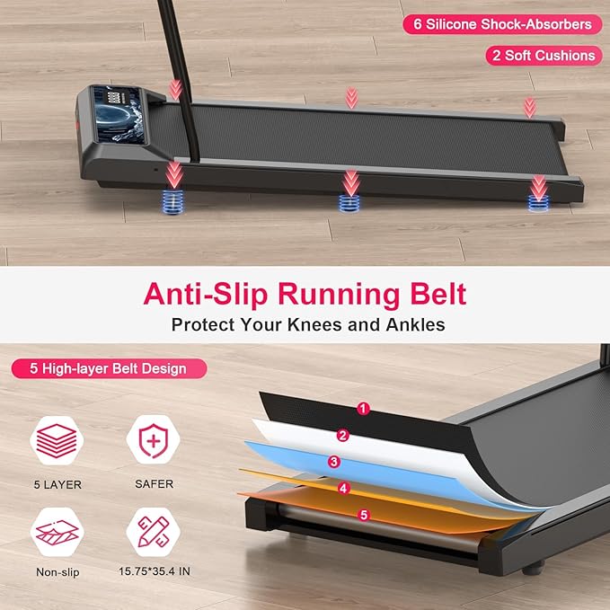Walking Treadmill Pad with Incline - Portable Under Desk Treadmill, Walking Mat Pad with Handle Bar, 2.5HP Low Noise, 2 in 1 Treadmills for Home Office