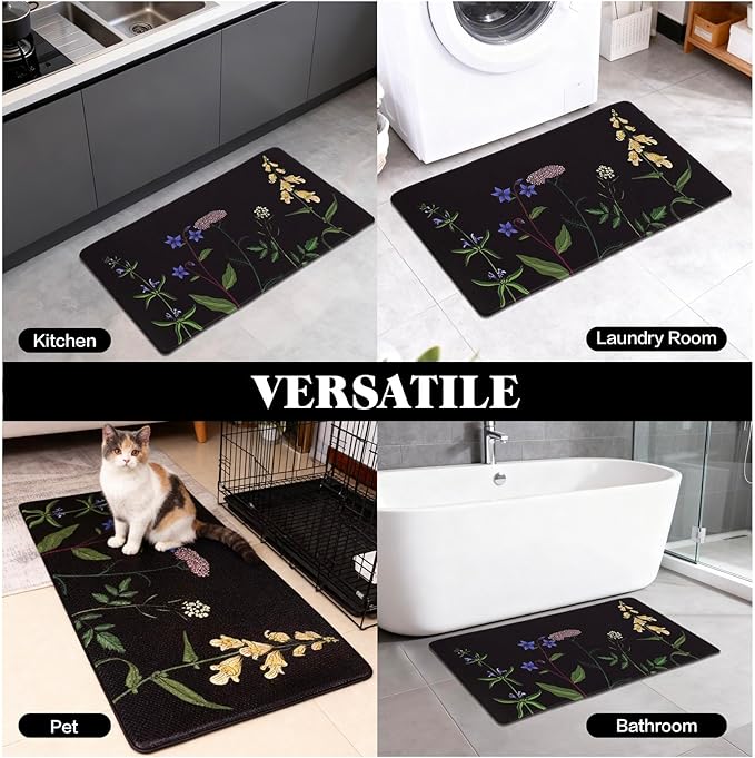 Mirok Washable Anti Fatigue Mat for Cushioned Floor Mats,Colorful Floral Non-Skid Ergonomic Comfort Foam Rugs,Non Slip Kitchen Rug(Multi Flower,17"x29")