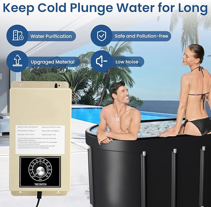2000mg/h Ozone Generator Cold Plunge with Timer, Ozone Generator Water Keep Cold Plunge, Ice Bath, Spa, Hot Tub, Pool Clean and Fresh for Long Time