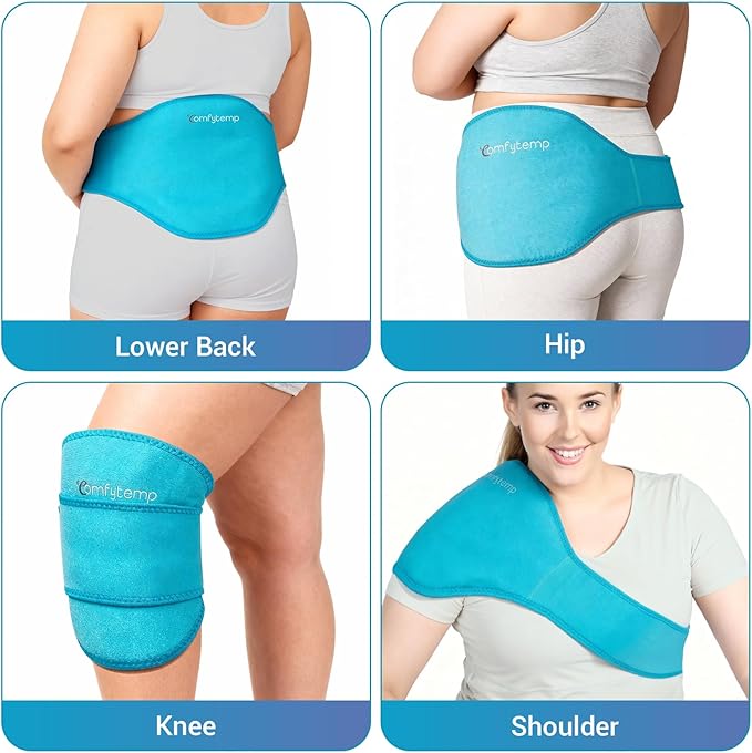 Comfytemp Extra Large Ice Pack for Back Pain Relief, 2 Pcs, Sciatica Ease Brace, Reusable Gel Lower Back Ice Wrap for Injury, Hot Cold Compress for Lower Lumbar, Waist, Men Women After Surgery (Blue)