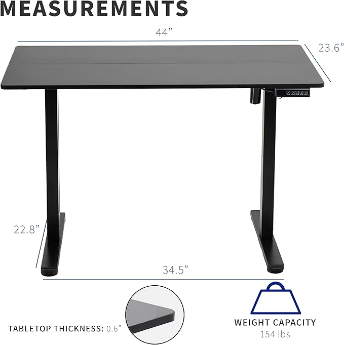 VIVO Electric 44 x 24 in Standing Desk, Memory Height Adjustment, Black Top Black Frame, DESK-E144B