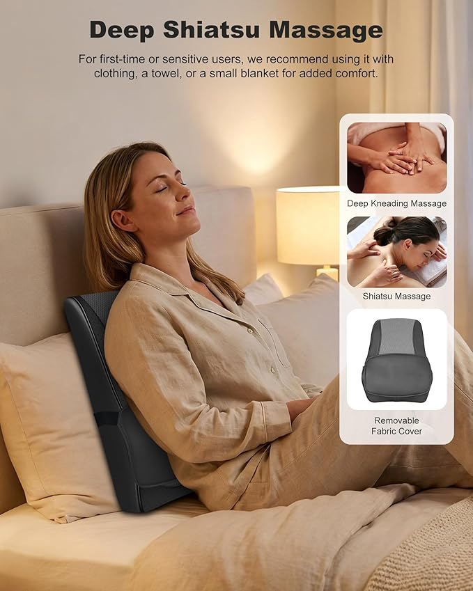 Snailax Cordless Shiatsu Neck Massager with Heat & Vibration, Back Neck Shoulder Massager for Pain Relief Deep Tissue, 4D Kneading Back Massage Pillow, Rechargeable Portable Massage