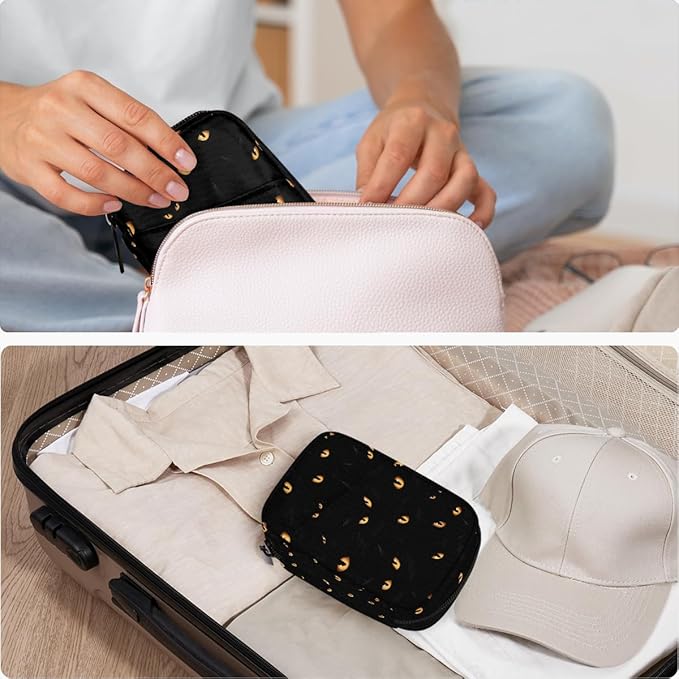 Black cat Eyes Pill Case Everyday Travel, 7 Day Weekly Medicine Pill Box Compact Portable Pills Bottle Organizer with Zipper for Daily Vitamin Medicine Holder Bottle Organizers Bag