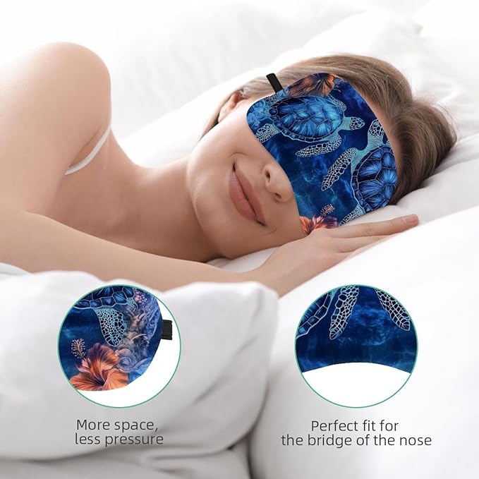 2 Pack Sleep Eye Mask for Women Men, Soft Breathable Eye Cove No Pressure Blackout Night Blindfold for Sleeping Light Blocking with Adjustable Strap, Flower Sea Turtle Heart