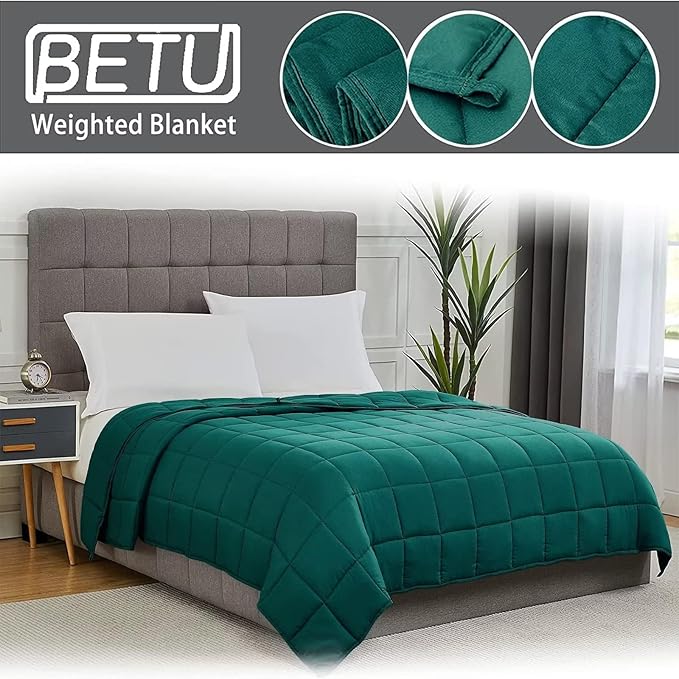 Green Weighted Blanket for Adults 20lbs, 48"x72", Twin Full Size Cooling Heavy Throw Blanket for 130-220lbs, Microfiber Soft Thick Big Blankets Weighted Comforter Breathable Gift for Sleeping