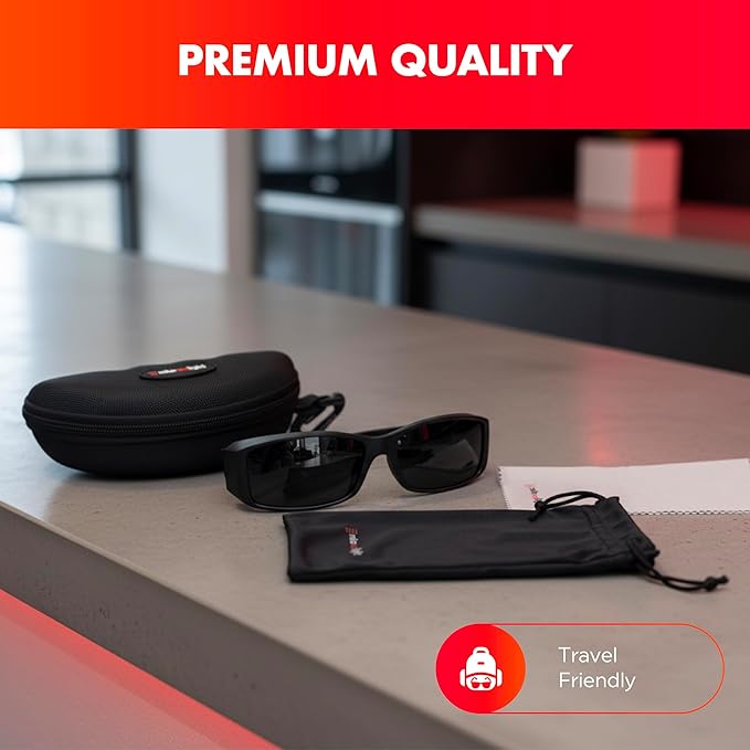Mito Red PRO Red Light Therapy Glasses with Dark & Extra Dark Lenses, Eye Protection for Red Light (600nm-900nm) Goggles