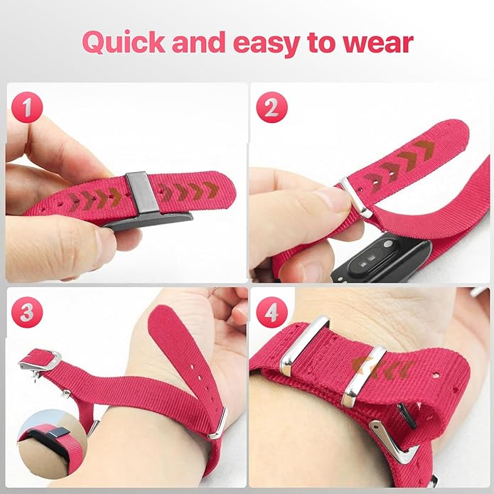 3 Pack Nylon Replacement Strap Compatible with Hume Band - Breathable & Sweatproof Sport Loop for Hume Health Band - Metal Buckle & Loop Closure - Adjustable Wristband Strap for Fitness Tracker