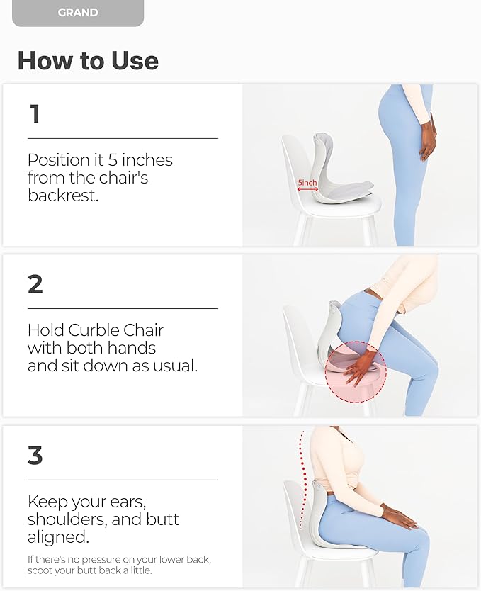 curble Grand(Extra Wide & Sturdy) – Ergonomic Back and Lumbar Support for Good Posture Correction and Back Pain Relief, Perfect for Office, Floor Seat and Work from Home, Patented (Grey)
