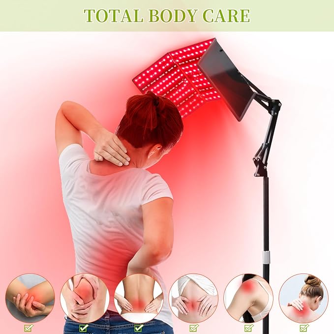 Foldable Red Light Lamp with Protective Glasses,480 LEDs 660nm Red & 850nm Near Infrared Lamp with Adjustable Stand,6 Time Settings,5 Brightness,3 Light Modes