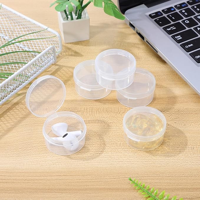 HEALLILY 10pcs Small Pill Case Clear Round Plastic Storage Containers Pill Box Earplug Storage Box with Lids