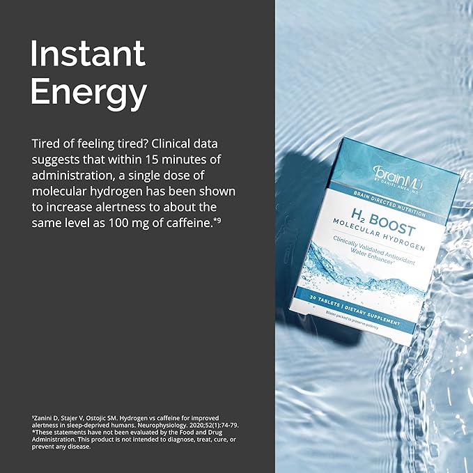 BRAINMD H2 Boost Molecular Hydrogen - 30 Tablets - Antioxidant Water Enhancer - Vegan, Gluten Free - 30 Servings