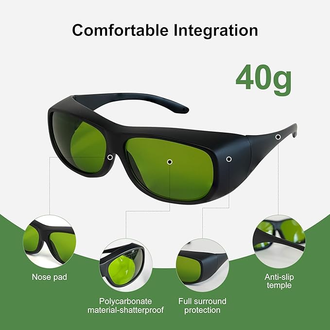 800-1100nm 1000-1090nm OD7+CE Laser Safety Goggles Laser Safety Glasses for IPL & Fiber Laser - Certified Protective Goggles for Hair Removal & Industrial Use (1-Pack) - UV/IR Protection