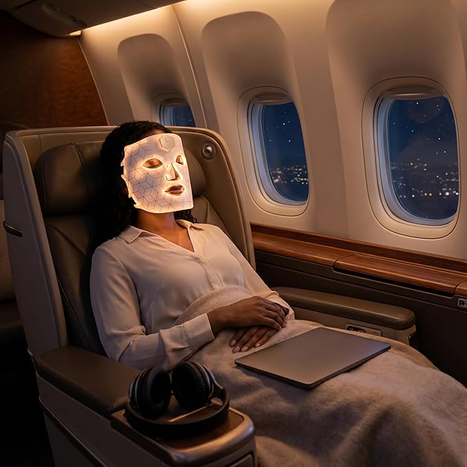 JVV Red Light Therapy for Face, 7 Colors LED Facial Skin Care Mask, 10-Minute Auto Off, Wearable for Home Use, White