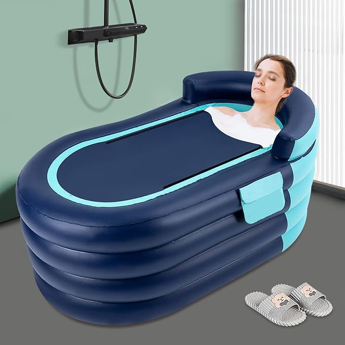 55.1 in Portable Bathtub for Adults Foldable Inflatable Bathtub with Electric Pump & Bath Pillow Headrest Outdoor & Indoor Freestanding Collapsible Tub for Toddler Spa Hot Ice Bath