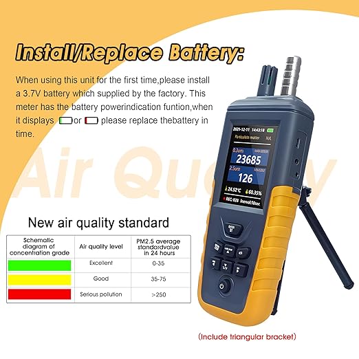 Air Quality Monitor Dust Particle Counter,High Sensitivity 3-Channel PM0.3/2.5/10 um Temperature and Humidity Monitor/USB Recharge Data Transfer/Storge Pollution Monitor