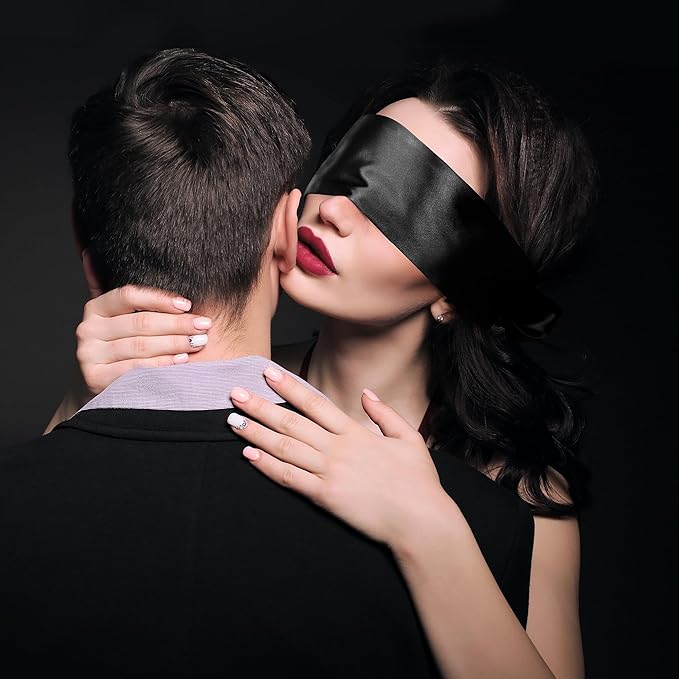 FRESHME Satin Sleep Mask - Comfortable Eye Mask Blindfold for Women Men Soft Adjustable Blackout Eye Cover Shade for Night Sleeping Travel Meditation Pure Black Valentine's Day Gift 160cm/63in