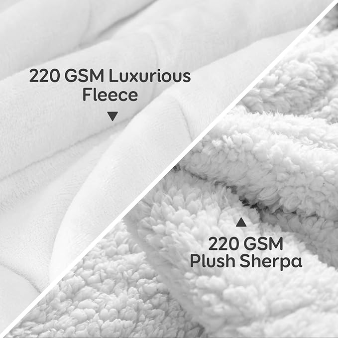 Cottonblue Weighted Blanket 15 lbs 60x80 inches, Queen Size Flannel and Shaggy Sherpa Warm Heavy Blanket, Great for Calming and Relax, Fluffy Soft Bedding Blanket, Snow White