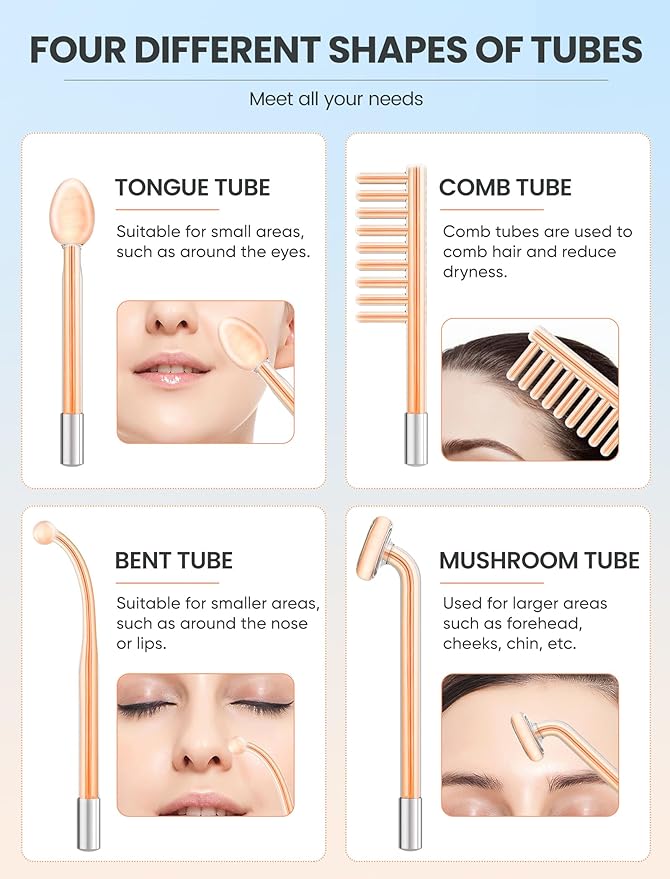 High Frequency Wand, Portable Facial Device with 4 Different Tubes
