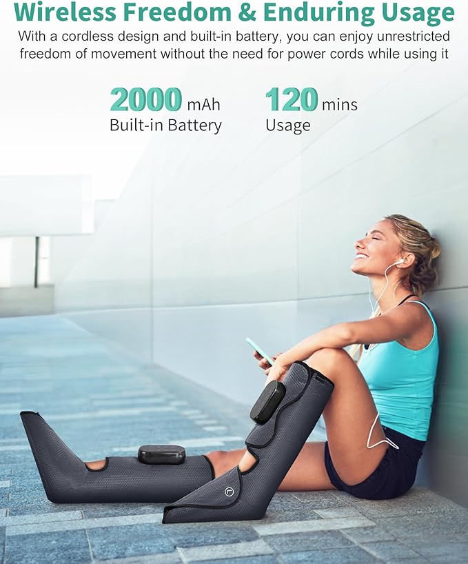 Medcursor Cordless Foot and Leg Massager with Heat, Rechargeable Leg Massager for Circulation and Pain Relief After Exercise, Portable Massager Boots for Home Office Gym Use