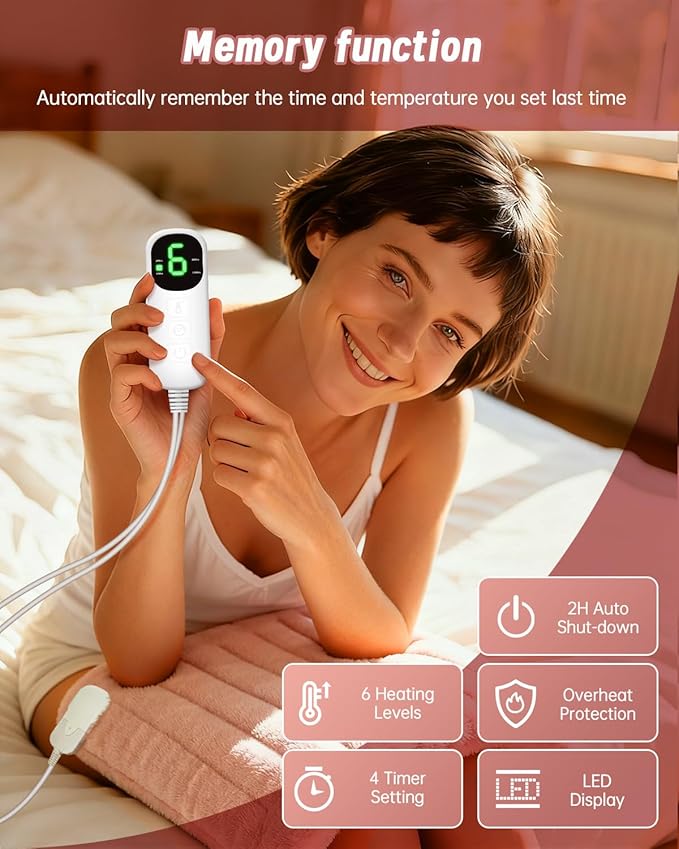 Heating Pad for Period Cramps, Electric Heating Pad for Lower Back,Abdomen Pain Relief,6 Heat Setting (Max 158°F), 2H Auto-Off,6ft Cord, Machine Washable, Christmas Gift for Women,12" x 24"