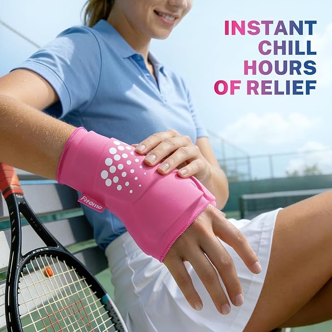 Thumb & Wrist Ice Pack Wrap, Thickened Ice Gel Pad, Ergonomic Fit, Long Lasting Cold & Warm for Carpal Tunnel Relief, Arthritis, Computer Overuse Injuries, Post-Surgery, Post-Workout, Pink, Size L/XL