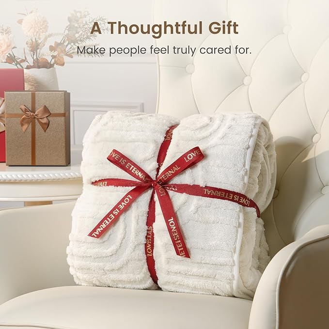 Sherpa Fleece Adult Weighted Blanket Great for Sleep, 15 lbs Dual Sided Soft Fuzzy Heavy Blankets for Couch Bed Sofa, Cozy Warm Arched Jacquard Throw for Winter (Cream White, 60" x 80", 15 Pounds)
