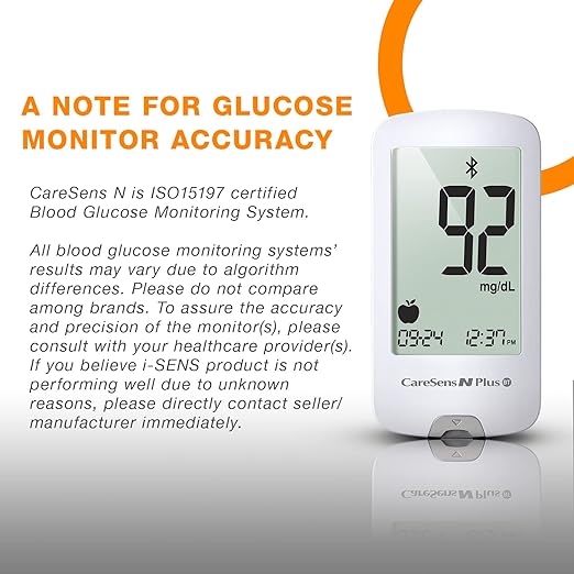 CareSens N Plus Bluetooth Blood Glucose Monitor Kit with 100 Blood Sugar Test Strips, 100 Lancets, 1 Blood Glucose Meter, 1 Lancing Device, Travel Case for Diabetes Testing Kit (Auto-Coding Glucometer kit with 1 Control Solution) for Personal Use
