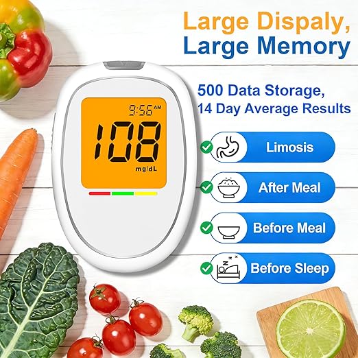 Blood Glucose Monitor Kit, Blood Sugar Testing kit with 50 Blood Sugar Test Strips, 50 Lancets, 1 Blood Glucose Meter, 1 Lancing Device, No Coding Required, Meter Glucometer Kit for Diabetes Testing for Home/Travel Use