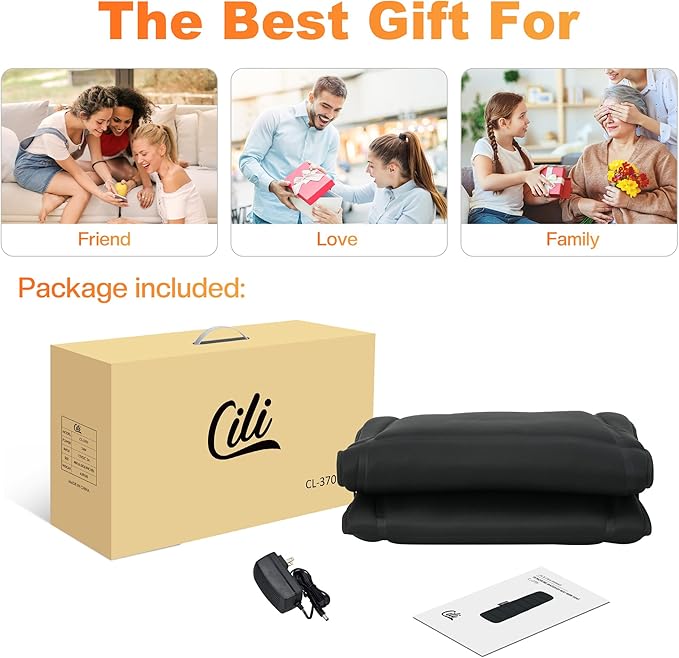 CILI Full-Body Vibration Massage Mat, 10 Motors & 5 Modes, Heated Back Massager Pad for Bed/Chair, Auto Shut-Off, Ideal Gift for Men & Women - Black