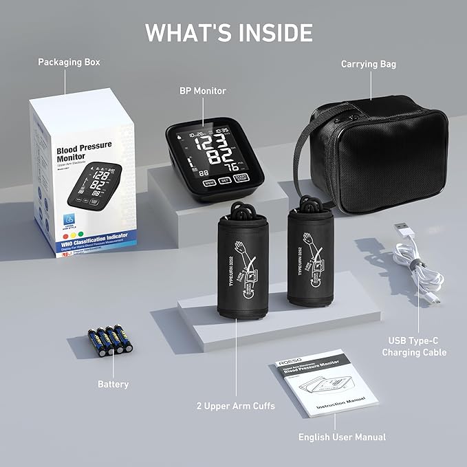 Blood Pressure Machine for Home Use - 9"-17" M/L & 13"-21" XL Cuffs, 2 Size Cuffs Medium/Large and Extra Large, Accurate Digital Automatic Upper Arm BP Monitor, Large Backlit Display, 2-User Mode
