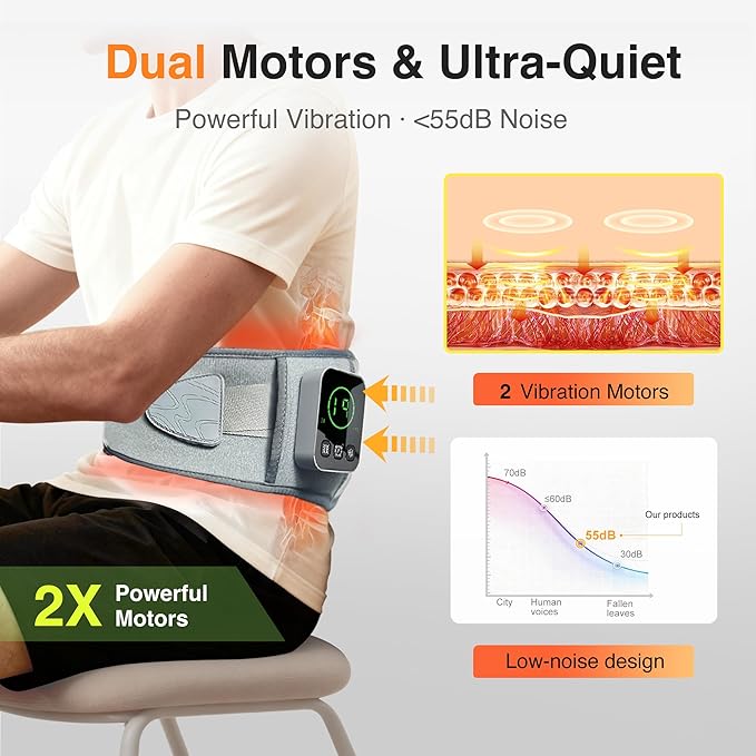 Graphene-Infused Cordless Heating Pad with Massager for Back, 5000mAh Rechargeable Portable Lower Back Massager with 3 Heat 3 Vibration with 20/30/40 mins Timer Options, Gifts for Women Men Mom Dad