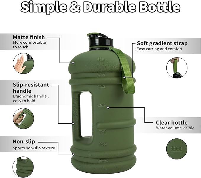 TOOFEEL 1 Gallon Water Bottle,Leakproof,Bpa Free,Dishwasher Safe,128 oz Large Water Jug wiht Handle,Travel & Camping & Sports & Gym Water Bottle For Men and Women - Olive Bottle