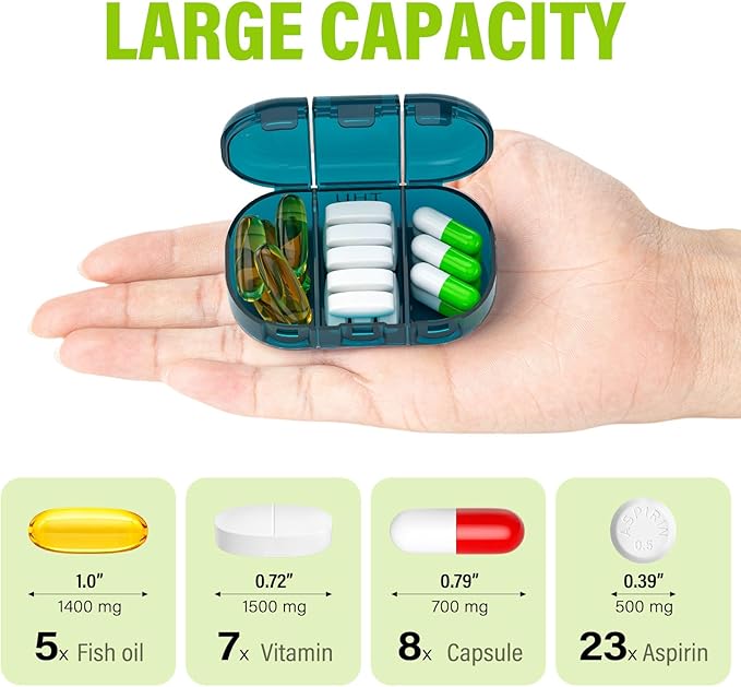 Vikie Weekly Pill Organizer 3 Times a Day with Morn NOON Night Sections, BPA-Free, Portable & Moisture-Proof for Pills, Vitamins, Supplements (3x7 Blue)
