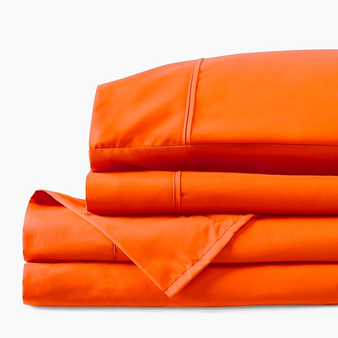 PeachSkinSheets Cooling Bed Sheets for Hot Sleepers - Ultra-Soft Breathable Luxury Microfiber Sheet Set, Moisture-Wicking, Deep Pocket, Oeko-TEX® (King Size, Sunkissed Orange)