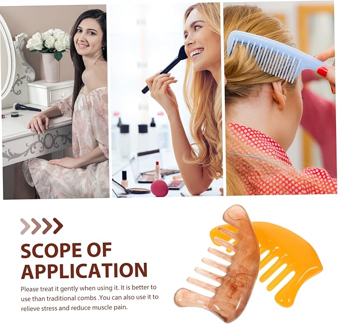 Healifty Resin Massage Comb 2Pcs - Guasha Scalp Comb, Handheld Gua Sha Scraping Massage Tool for Head Caring, Relax (Yellow + Coffee)
